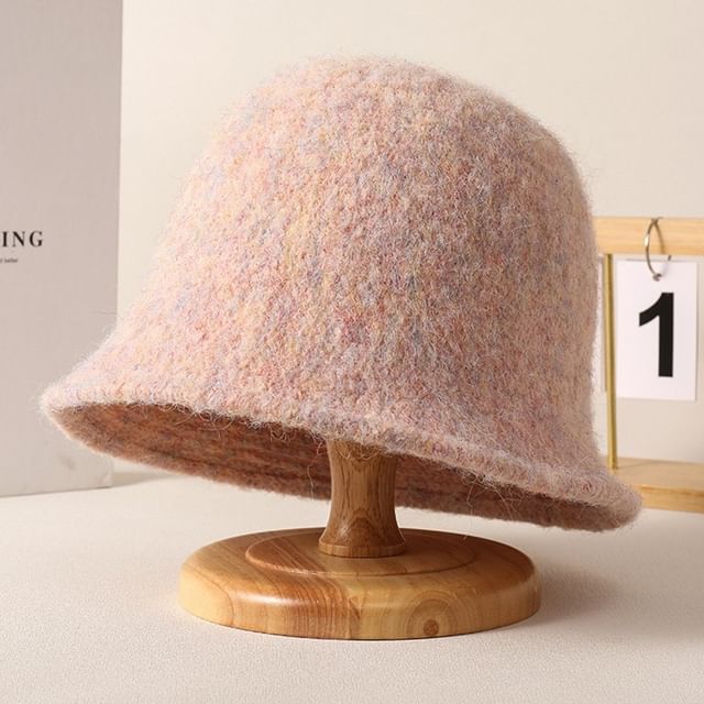 Fuzzy Hat Plain Bucket Knit