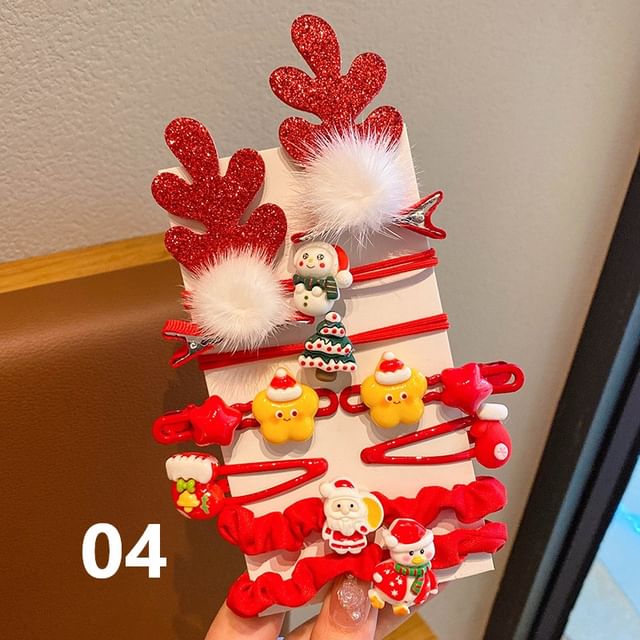 Lot de 10 : Pince à cheveux / Élastique à cheveux / Chouchou à motif dessin animé de Noël