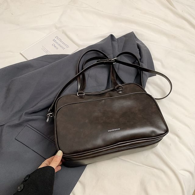 Lettering Tote Faux Multi-Pocket Leather Bag