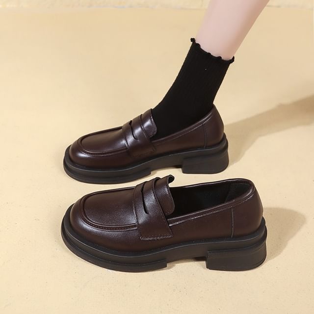 Faux Leather Plain Penny Loafers Platform