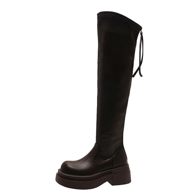 Faux Over-The-Knee Leather Platform Boots