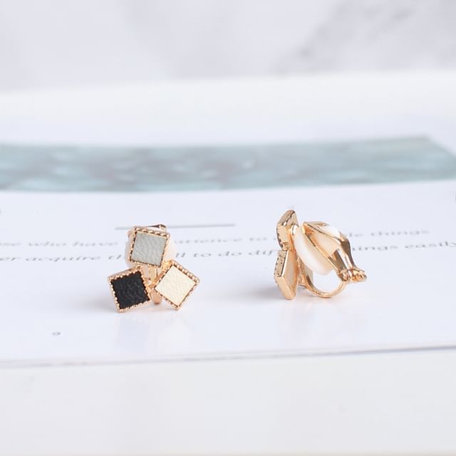 Faux Alloy Stud Leather Earring Square