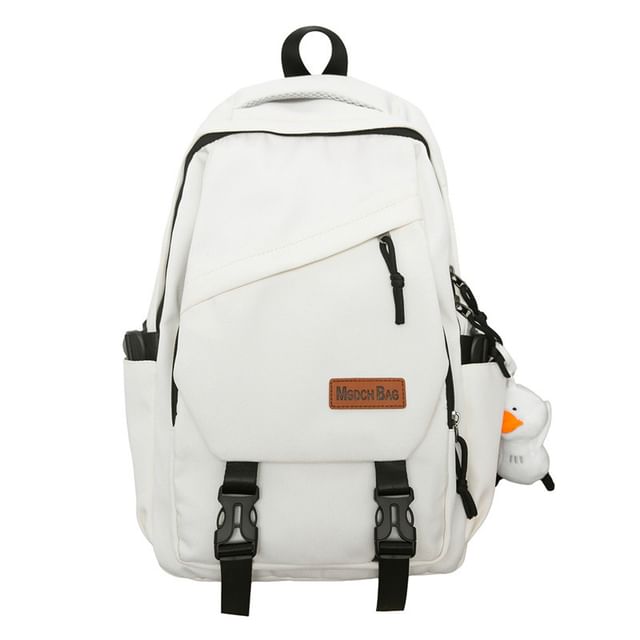 Set Nylon Plain Bag Laptop Buckled Charm Backpack /