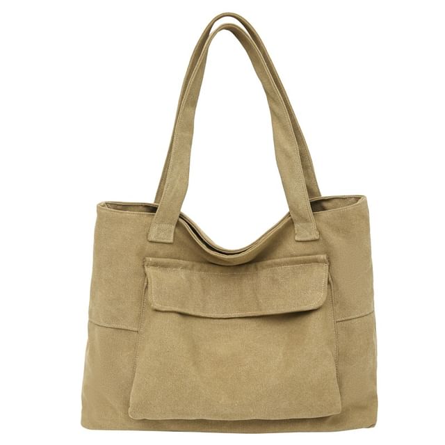 Canvas Pocket Bag Plain Flap Tote