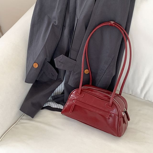 Plain Faux Leather Bowler Bag