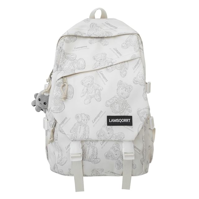 Bear Nylon Print Buckled Backpack