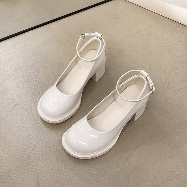 Chunky Mary Pumps Jane Ankle Strap Heel