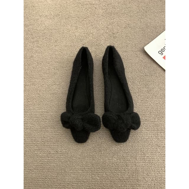 Square Wool Bow Toe Flats