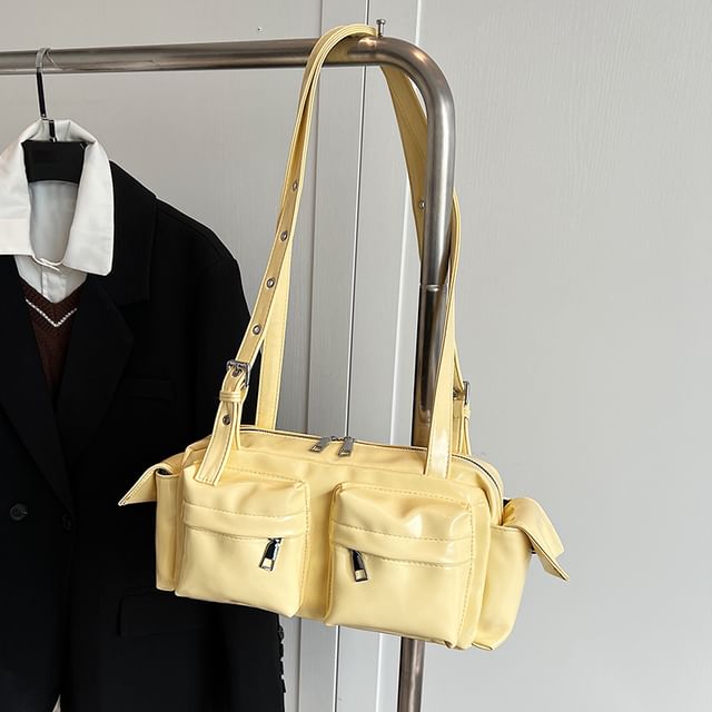 Multi-Pocket Shoulder Leather Bag Faux