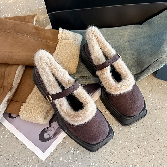 Heel Shoes Platform Mary Jane Square-Toe Chunky