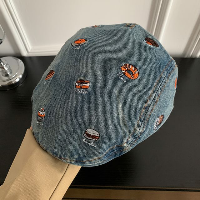 Cap Food Flat Embroidered Denim