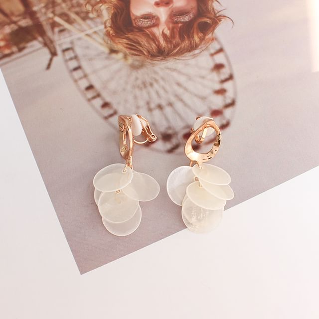Shell Earring Disc Drop On / Clip