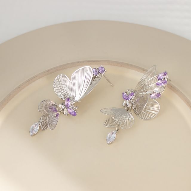 Butterfly Rhinestone Drop Clip / Earring On
