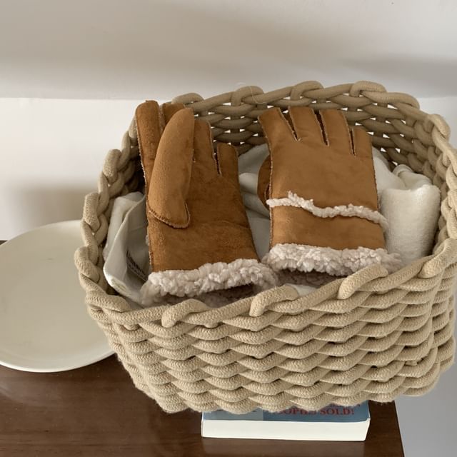 Faux Fluffy Suede Plain Gloves Trim