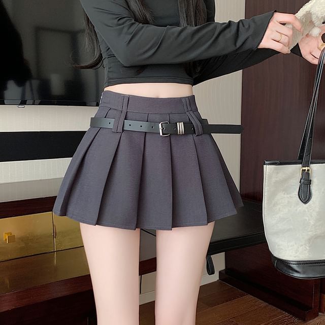 A-Line High Plain Skirt Mini Waist Pleated
