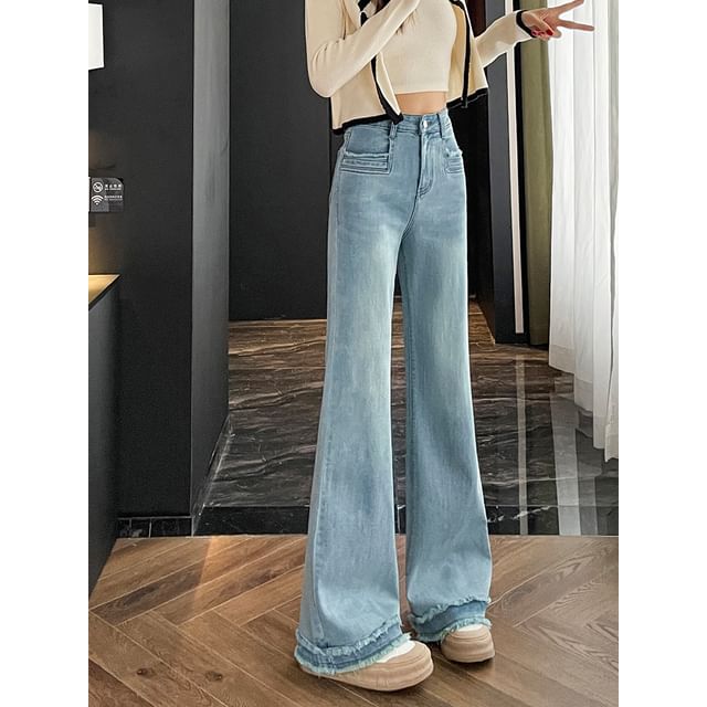 Washed Designs) Bootcut Fringed (Various Waist High Jeans