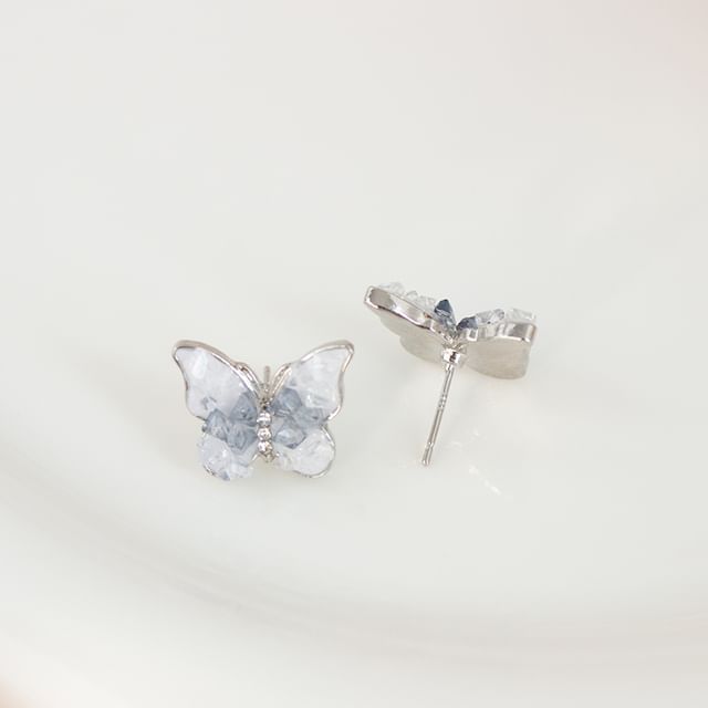 / Stud On Rhinestone Earring Butterfly Clip
