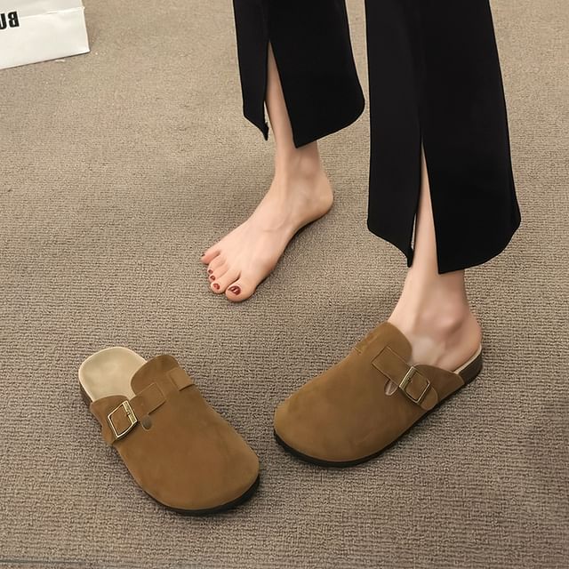 Plain Buckled Platform Mules