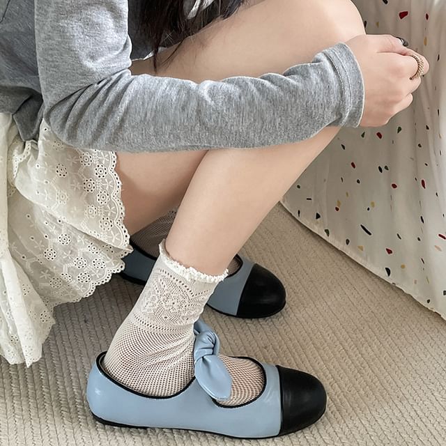 Toe Mary Flats Leather Bow Cap Jane Faux Accent