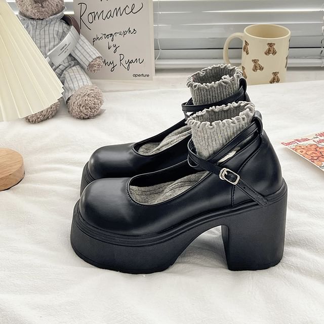 Ankle Strap Pumps Platform Heel Block