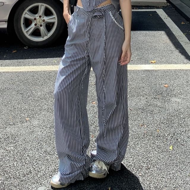 Strapless Waist Top Leg Pants Mid Tube Wide / Striped
