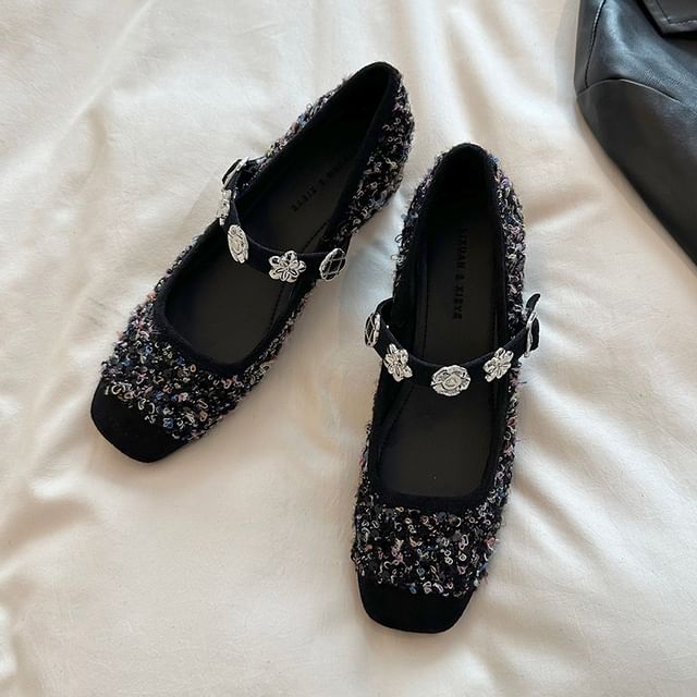 Sequin Pumps Chunky Metal Jane Accent Mary Heel