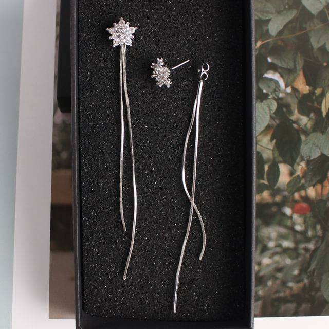 / Earring Dangle Rhinestone Fringed Clip-On Star