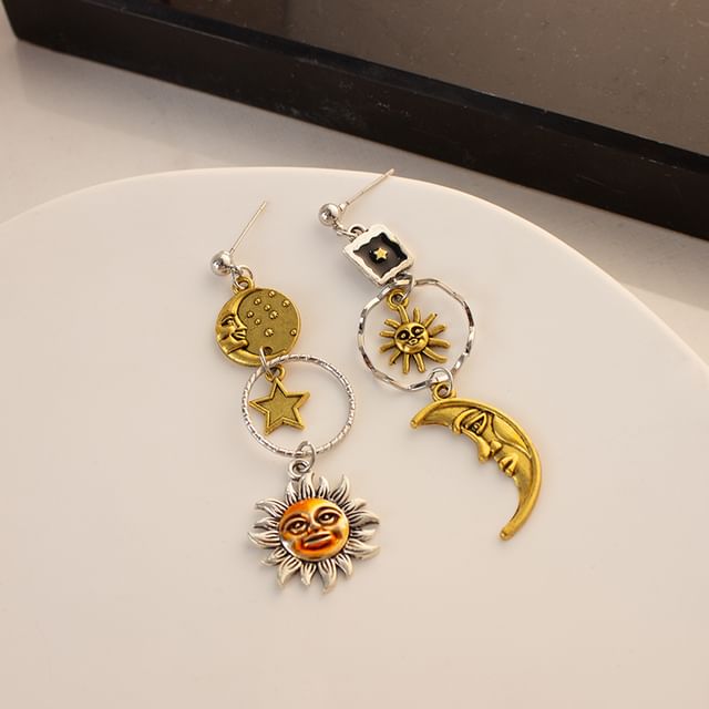 Moon Earring Sun / Drop Clip-On Asymmetrical