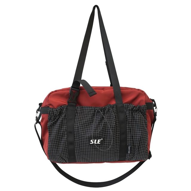 Bag Crossbody Buckled Panel Plaid Drawstring