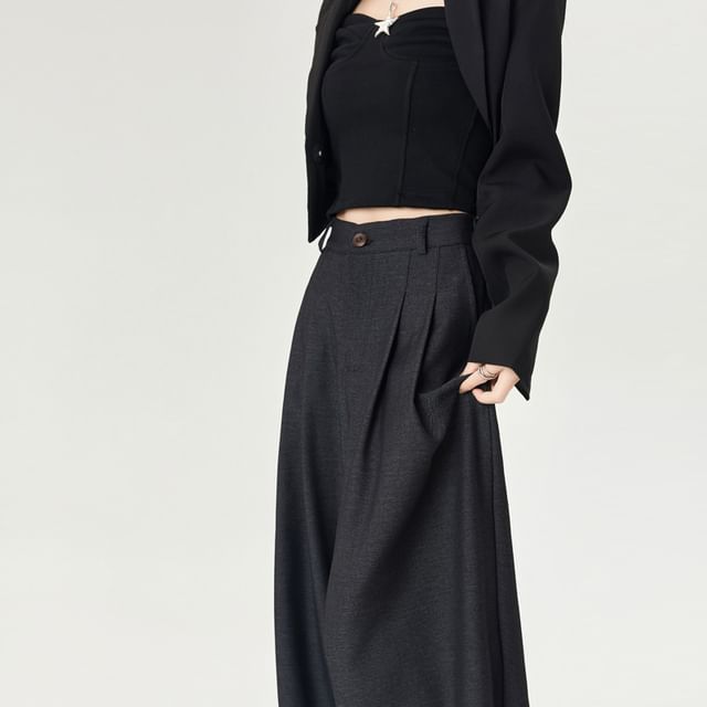 High Wide Leg Plain Rise Dress Pants