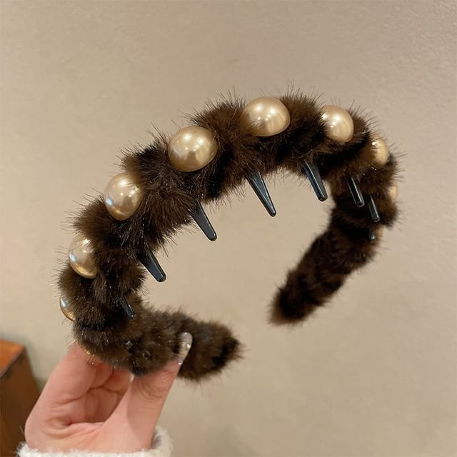Fluffy Pearl Headband Faux