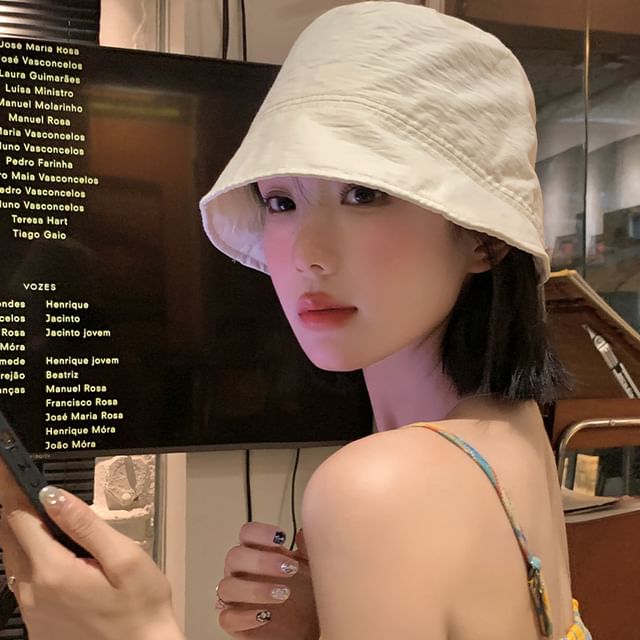 Cloche Hat Plain Drawstring