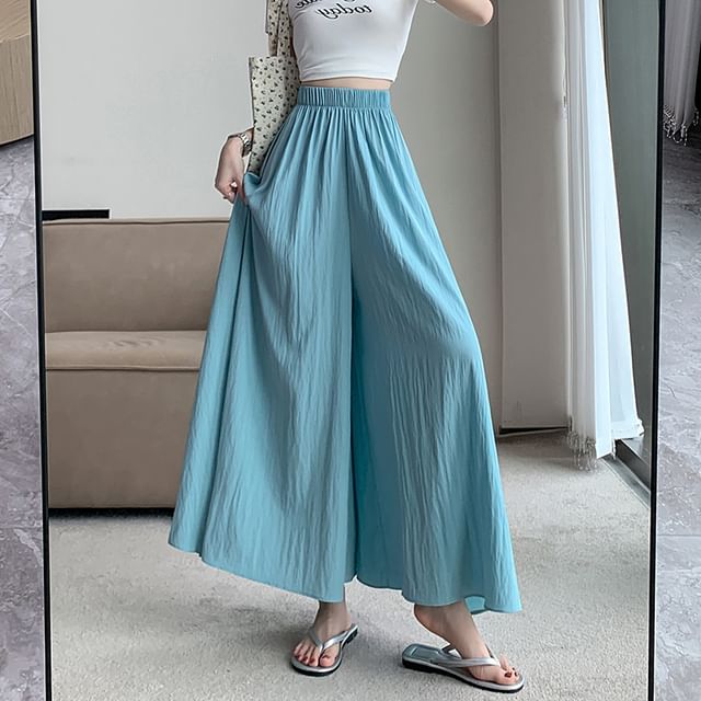 Cropped Waist High Culottes Plain