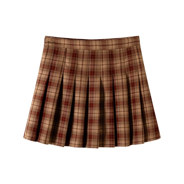 A-Line Skirt Mini Plaid Rise High Pleated