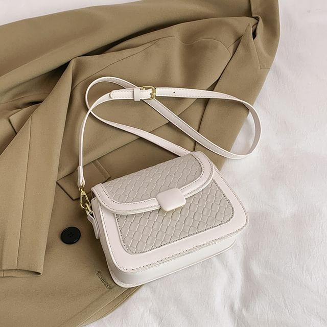 Leather Woven Bag Flap Crossbody Faux