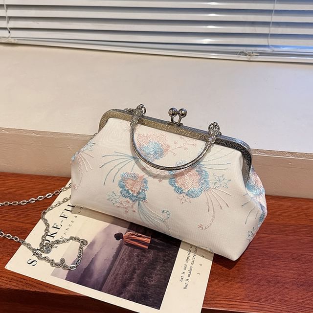 Floral Crossbody Kiss Lock Bag Embroidered
