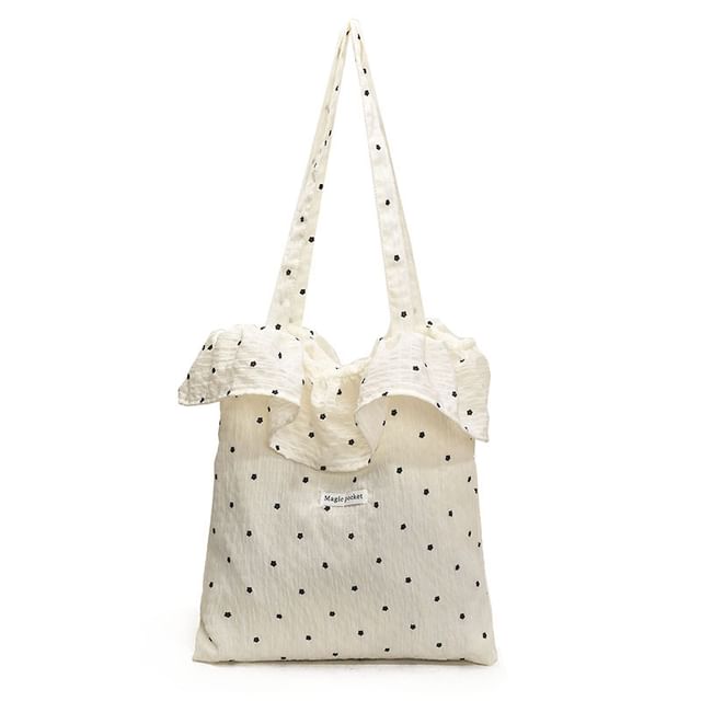 Trim Ruffle Tote Floral Embroidered Bag