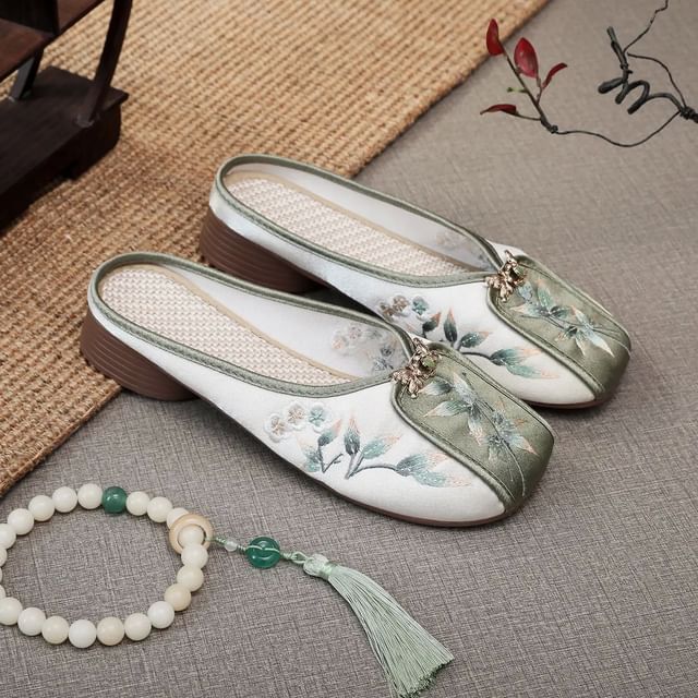 Mules Floral Embroidered Panel