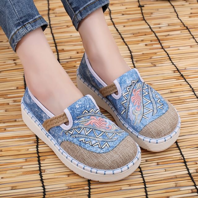 Slip Ons Platform Embroidered Panel