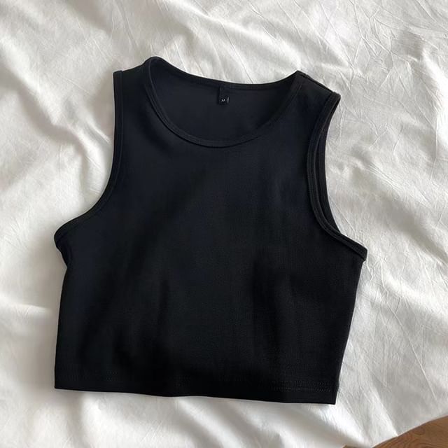 Crew Tank Top Crop Plain Neck