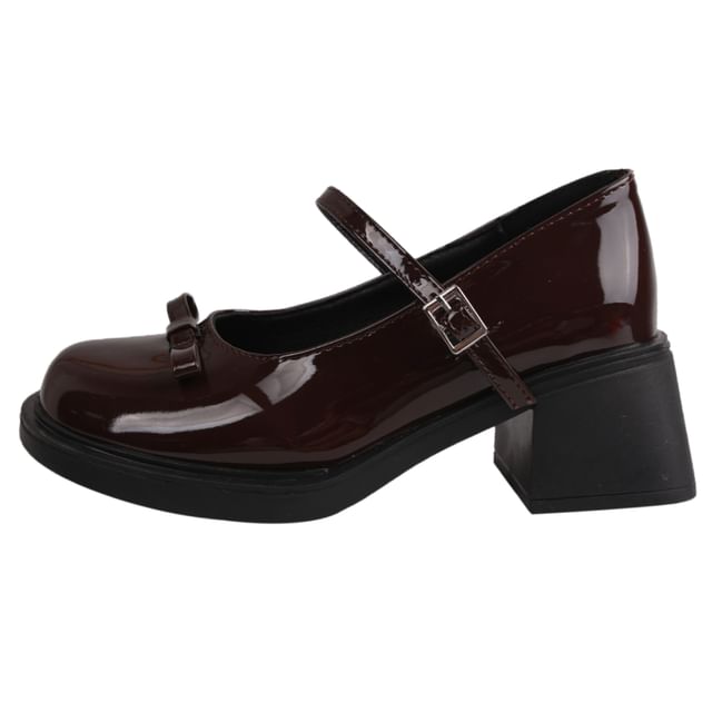 Pumps Bow Chunky Heel Jane Mary