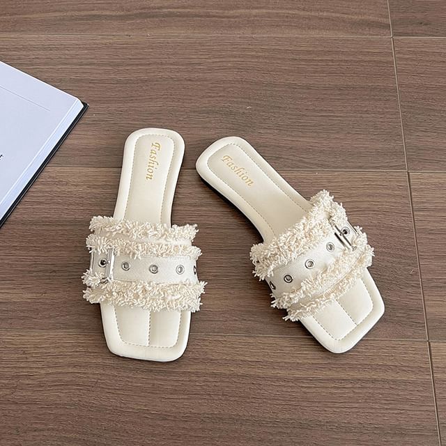 Tasseled Buckled Sandals Square-Toe Slide