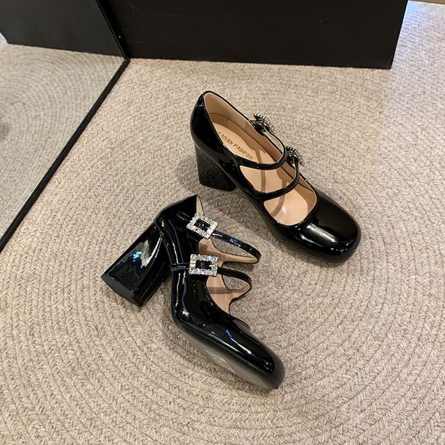 Mary Buckled Shoes Strap Double Rhinestone Jane
