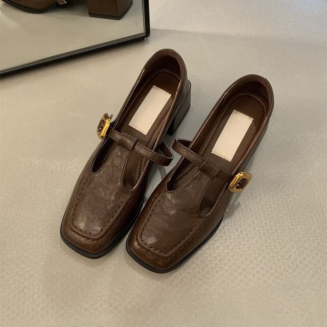 Toe Heel Square Chunky Jane Shoes Mary