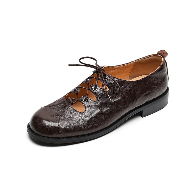 Lace-Up Oxford Cutout Leather Shoes Faux