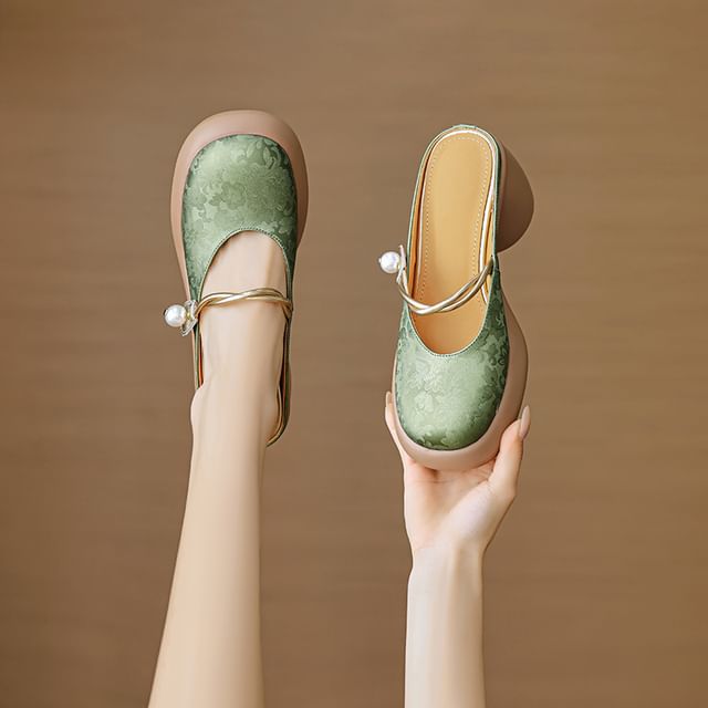 Floral Mules Chunky Platform Mary Jane Heel