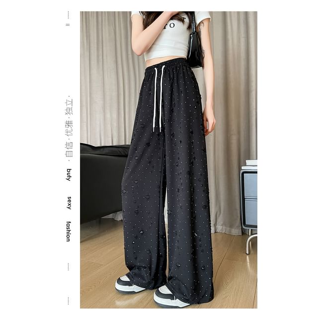 (Various Pants Wide Designs) Drawstring Leg Distressed Waist