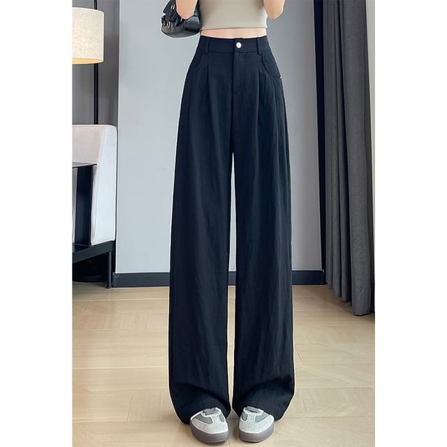 Rise (Various Slacks Designs) Plain Leg High Wide