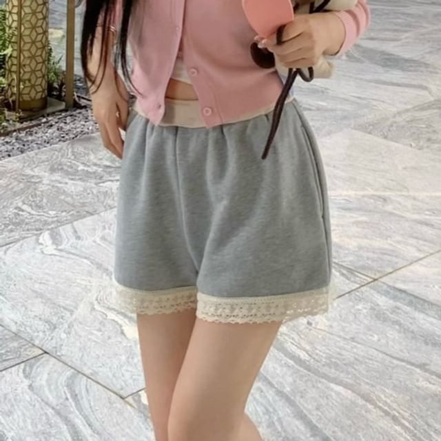 Camisole / Top Shorts Waist Neck Padded V-Neck High Lace Panel Round Sweat Cardigan Plain