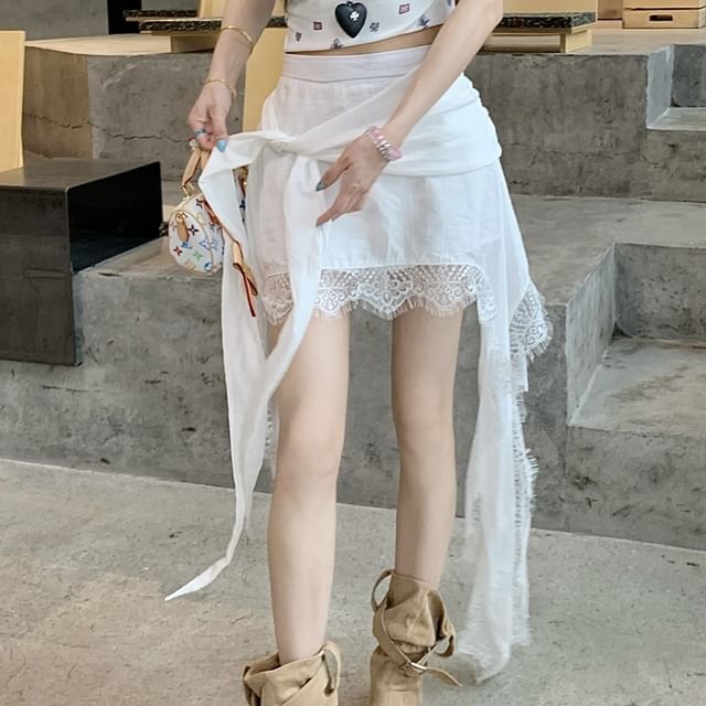 Skort Waist Trim High Plain Asymmetrical Lace Wrap